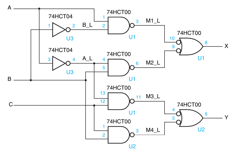 schematic diagram for a circuit using several SSI parts